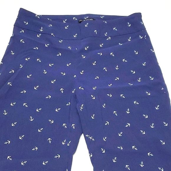 Zac & Rachel Navy Anchor Print Coastal Grandma Beachy Pull On Crop Pants - Picture 2 of 5
